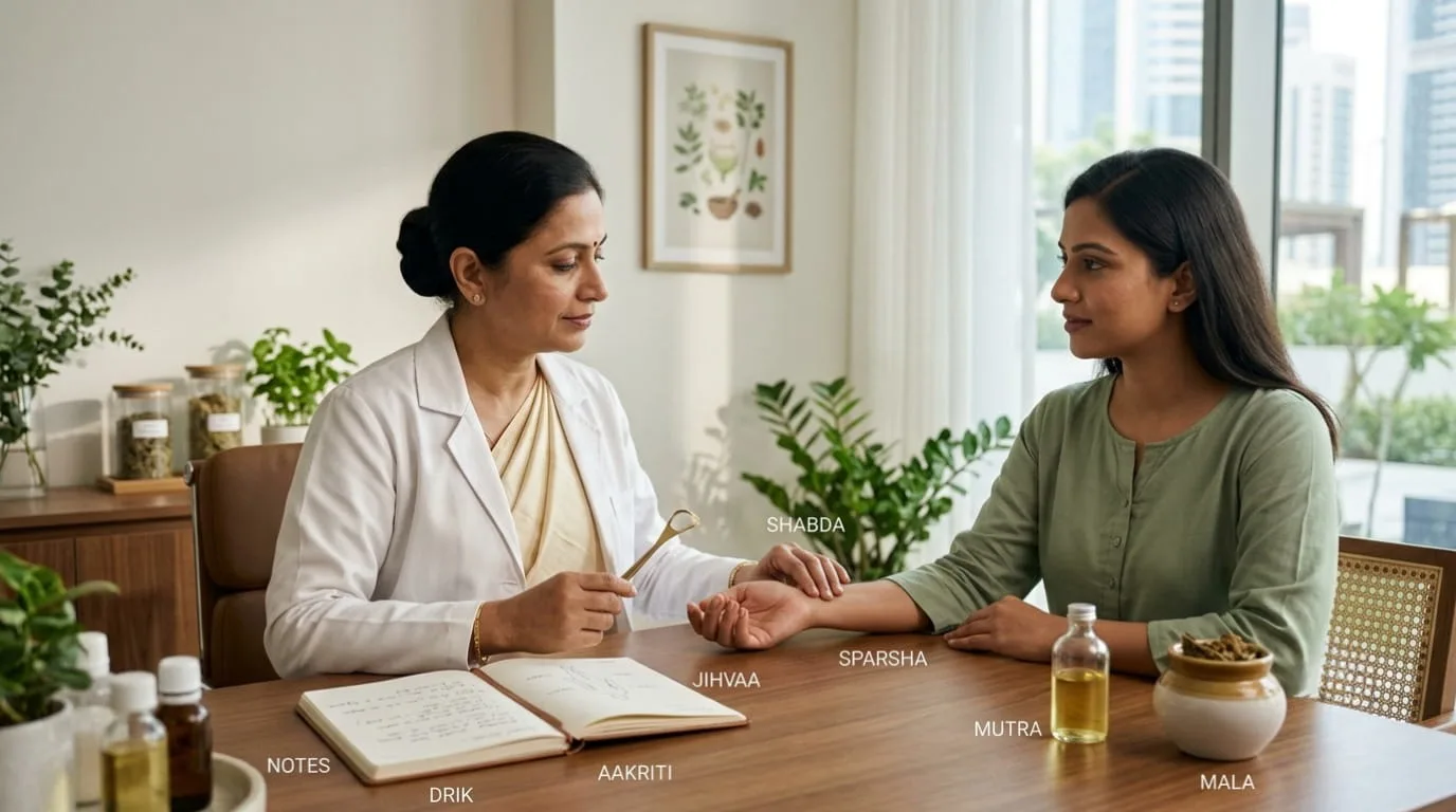 What Ashtavidha Pareeksha examines — the classical Ayurvedic eightfold clinical examination framework