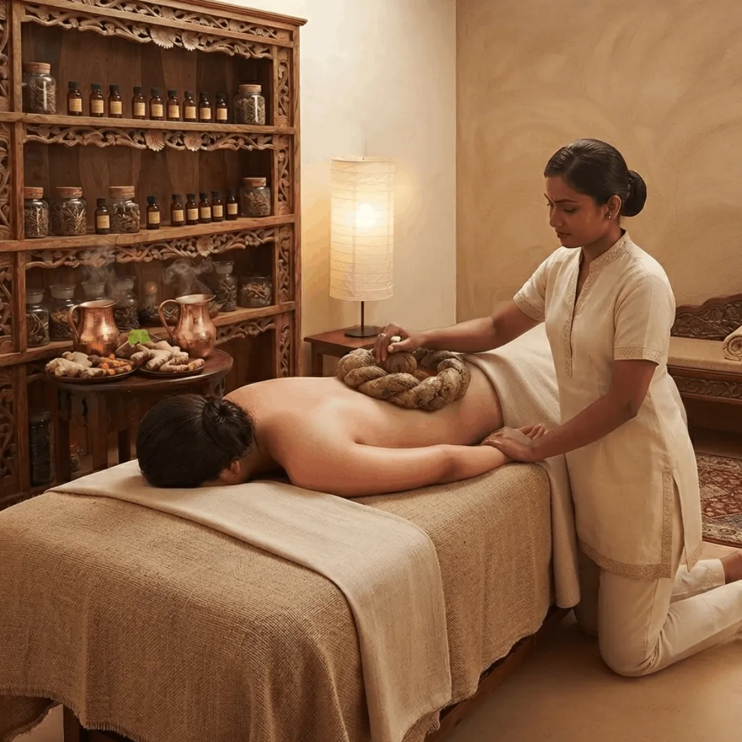 Ayurvedic doctor and physiotherapist collaborating on back pain treatment plan at Vedara Care JVC