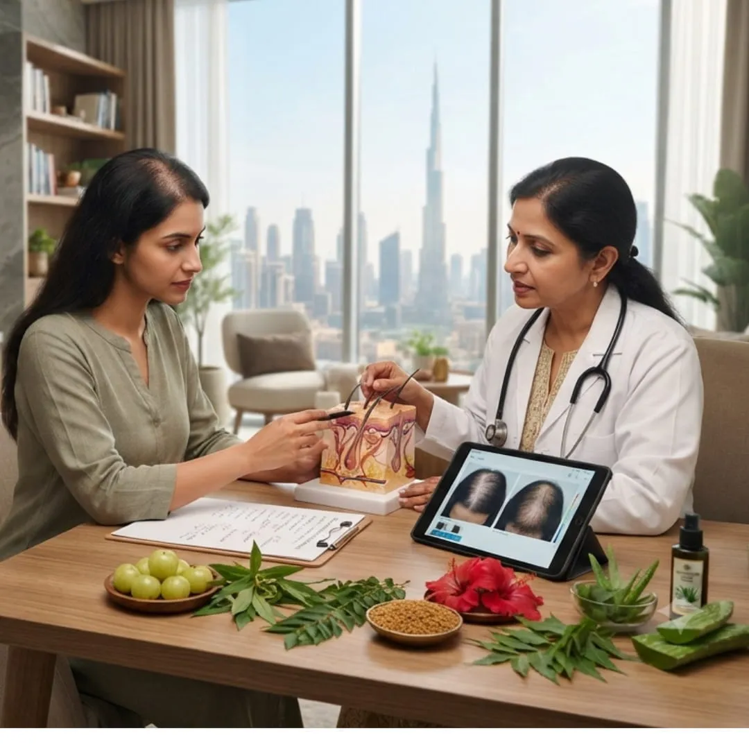 Medicated Bhringraja-based Ayurvedic hair oil prepared at Vedara Care JVC for hair loss treatment