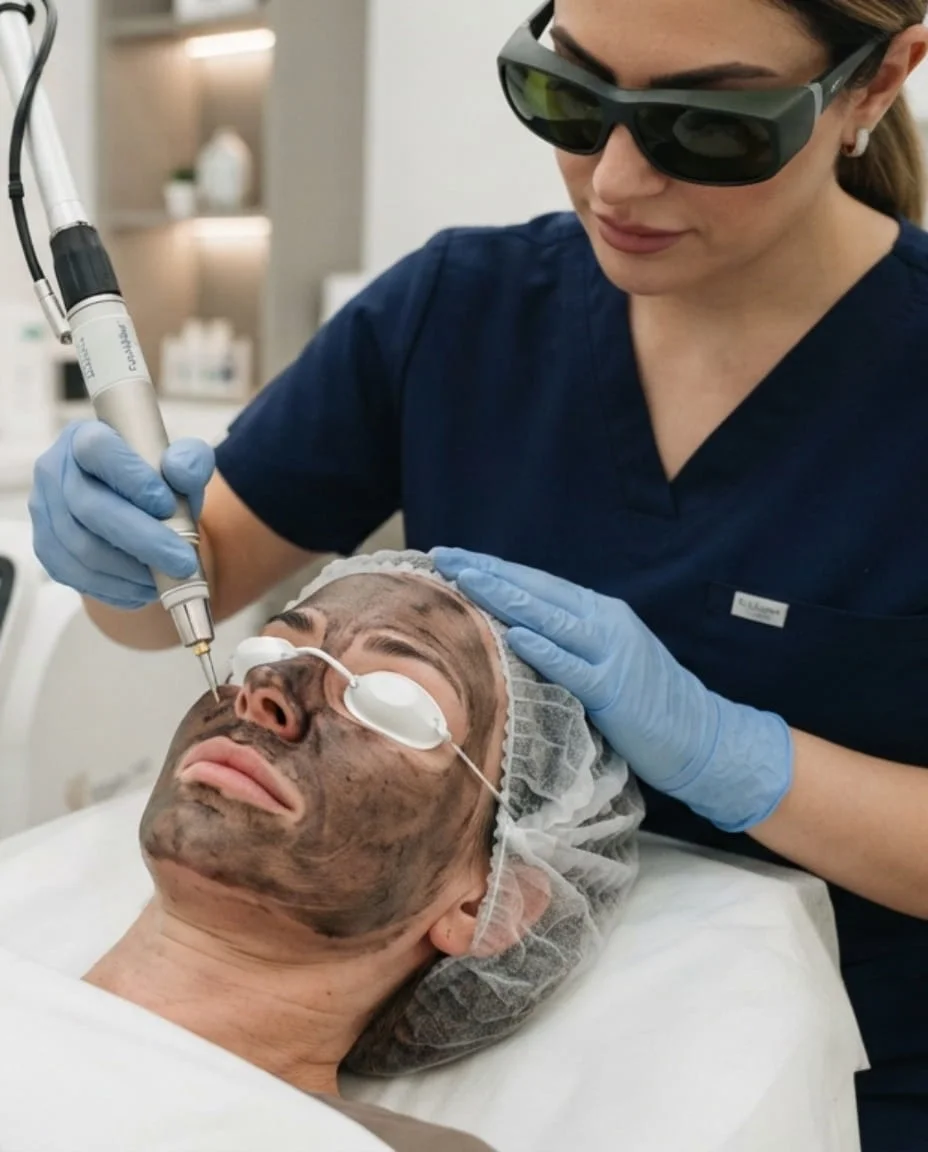 Skin consultation before Carbon Laser Peel treatment at Vedara Care in JVC