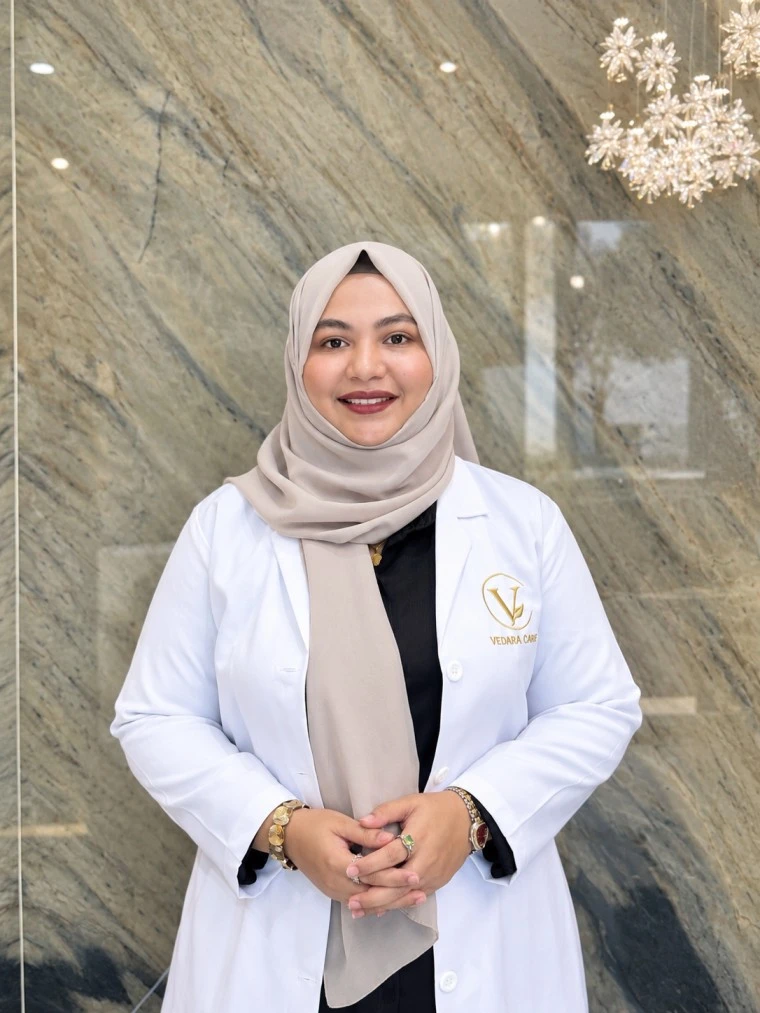 Dr. Zainab Sheikh, DHA-licensed Ayurvedic practitioner at Vedara Care Polyclinic, JVC Dubai