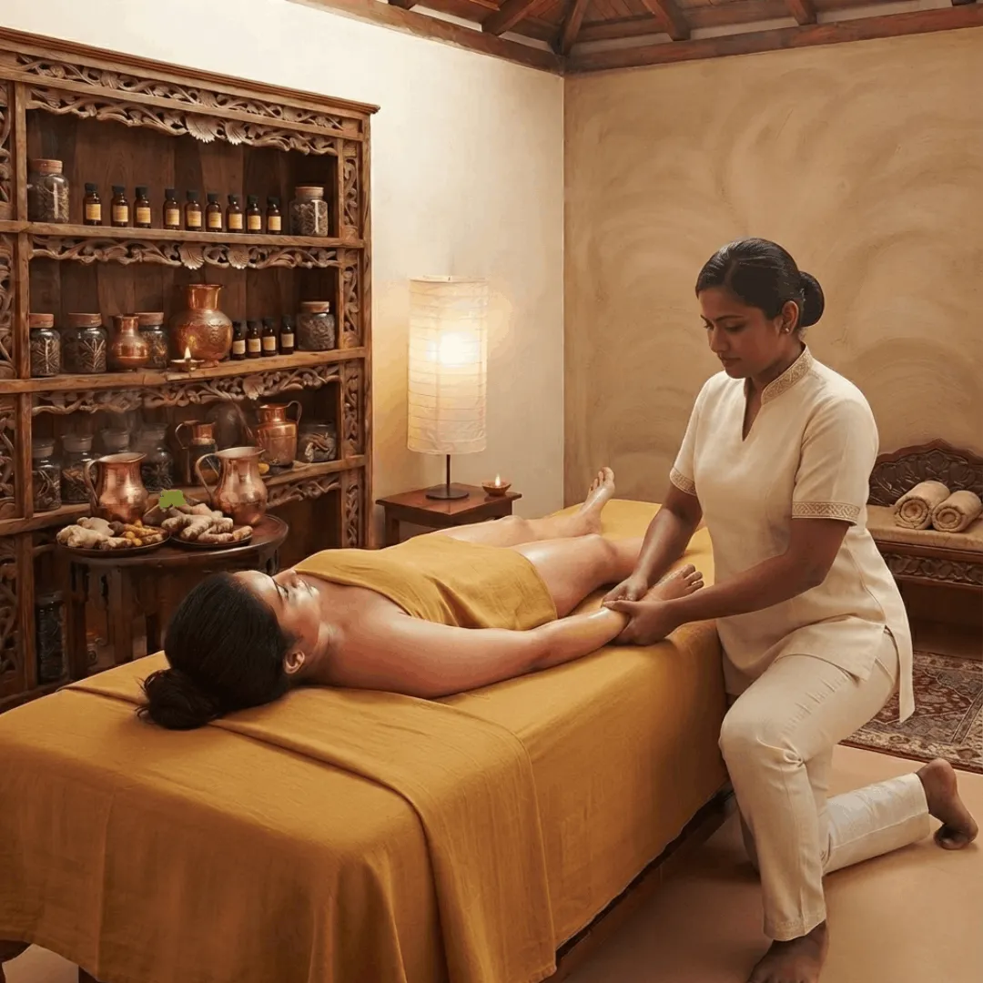 Therapist shaping dough reservoir for Kativasti lumbar oil therapy at our Ayurveda clinic in JVC Dubai