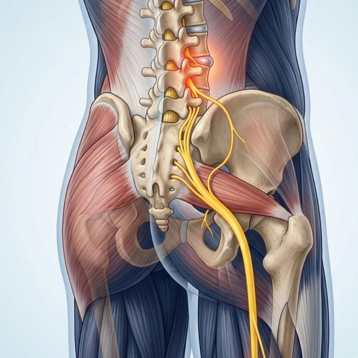 Piriformis syndrome and sciatic nerve, Vedara Care physiotherapy, JVC