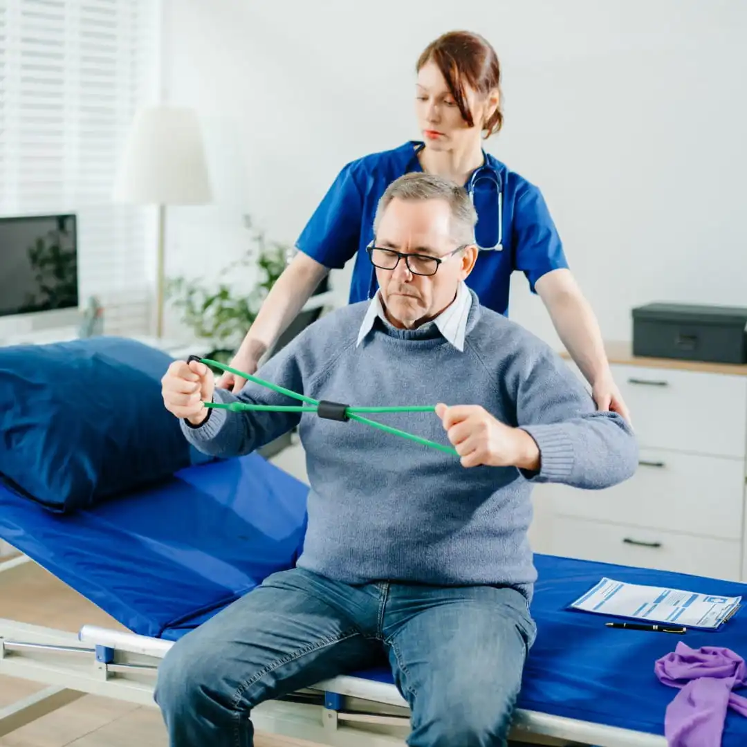 Neurological physiotherapist working with patient at Vedara Care JVC Dubai