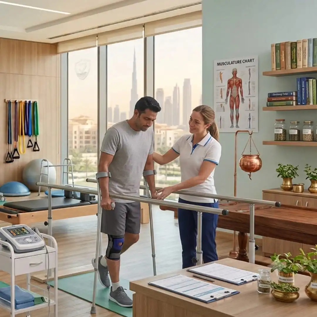 Post-surgery rehabilitation at Vedara Care JVC Dubai with DPT-qualified physiotherapist