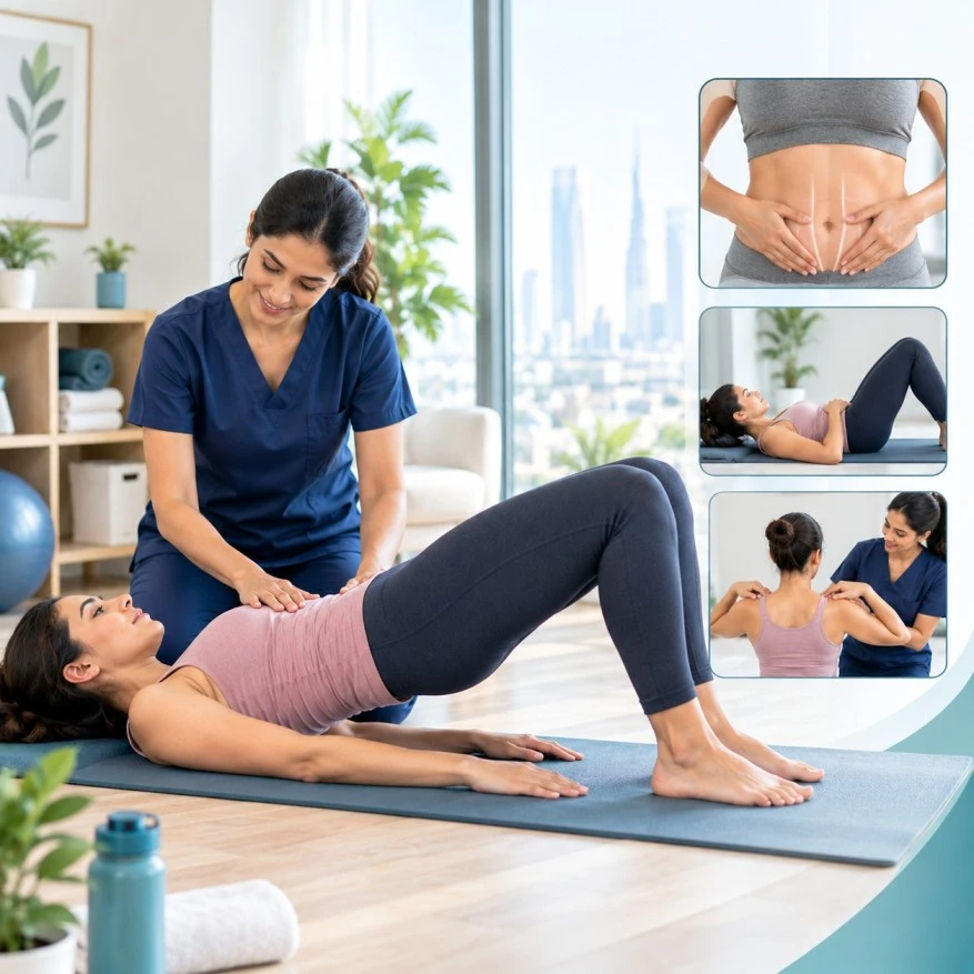 Diastasis recti rehabilitation after pregnancy at Vedara Care, JVC