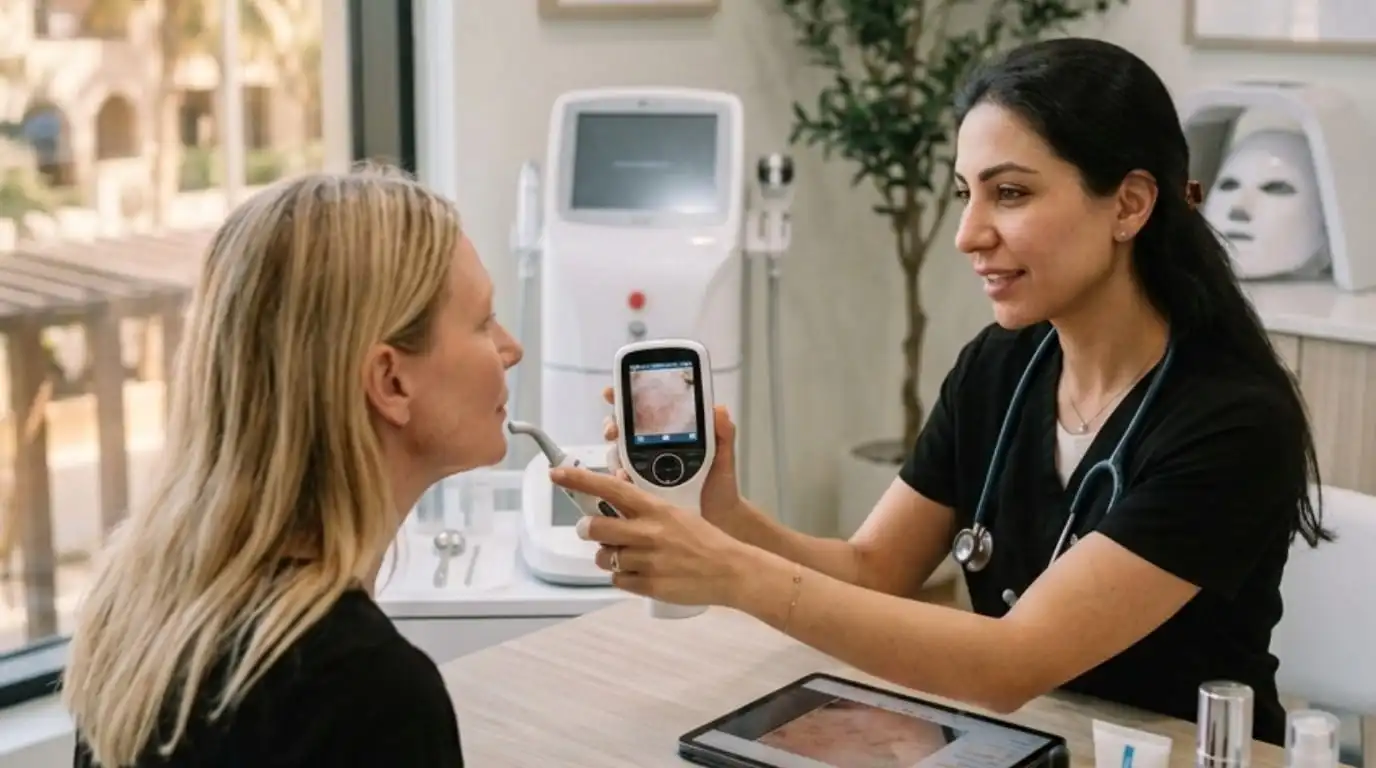 Professional skincare consultation at a JVC dermatology clinic