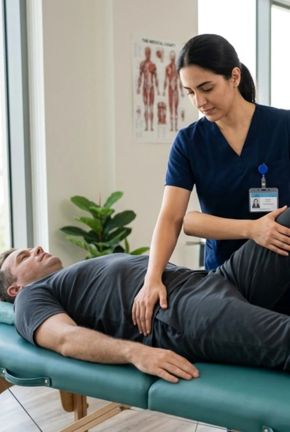 Directional preference exercise for sciatica at Vedara Care, JVC, Dubai